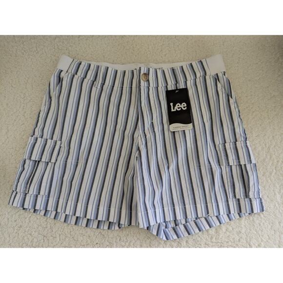 LEE LADIES WOMENS MID RISE REGULAR FIT SHORTS SIZE 8M BLUE STRIPE COLOR NEW - Picture 1 of 8